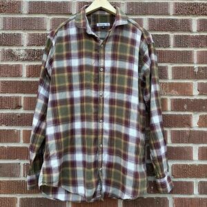 Bershka brown green plaid soft flannel button down shirt Men’s XL SLIM